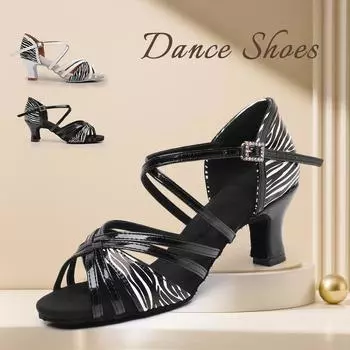 Обувь для танцев для девочек, танго, сальса, латиноамериканских танцев, бальных танцев, обувь для социальных танцев, каблук 5 см, для помещений 34 чёрный