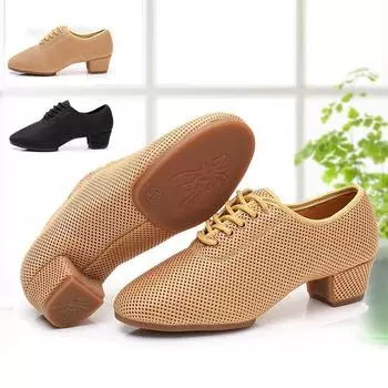Обувь для танцев с сеткой, обувь для латинской самбы, женская обувь для бальных танцев, современная обувь для танго, джаза 34 чёрный