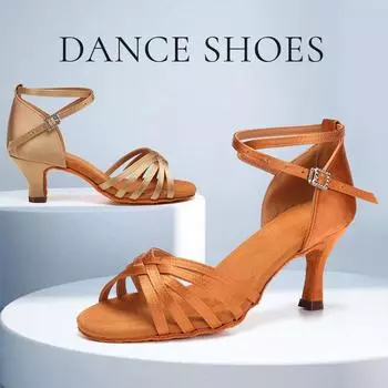 Обувь для латинских танцев женская атласная стандартная сальса каблук 3 дюйма 34 коричневый