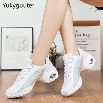 Обувь для танцев Женская Современная Мягкая Подошва Джаз Кроссовки Сетчатые Дышащие Легкие Женские Танцевальные Фитнес Туфли Спорт 35