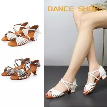 Женские, детские, латиноамериканские танцевальные туфли на низком каблуке, сальса, бальные туфли для танго, мягкая подошва, каблук 3,5 см 3CM-30 белый