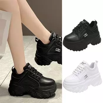 Обувь для увеличения роста в помещении, женская весенняя новая мода, спортивная обувь на толстой подошве с круглым носком, подчеркивающая форму стопы 34 чёрный