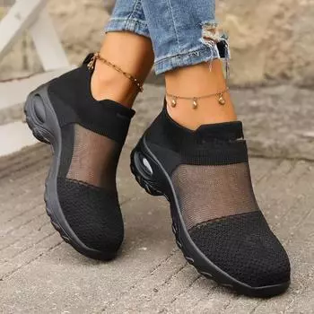 Обувь для весны и осени. Кроссовки больших размеров. Женские дышащие кроссовки для отдыха с мягкой подошвой. 36 чёрный