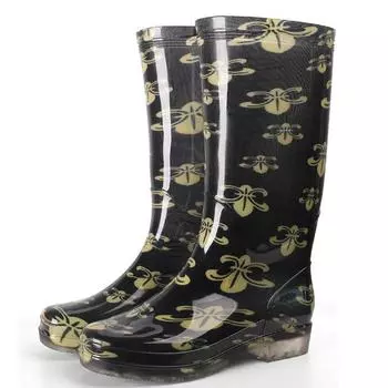 Обувь для воды из ПВХ Golden Flowe, высокие женские непромокаемые сапоги, повседневная обувь на толстом каблуке, женские непромокаемые непромокаемые сапоги для дождя 40 бежевый
