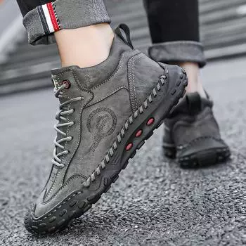 Обувь для вождения автомобиля Мужские кожаные ботинки ручной работы Повседневная обувь из натуральной кожи Ботильоны для мужчин 38 чёрный