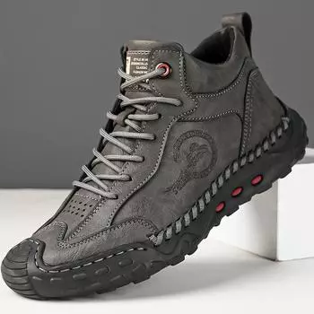 Обувь для вождения автомобиля Мужские кожаные ботинки ручной работы Повседневная обувь из натуральной кожи Ботильоны для мужчин 38 чёрный