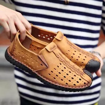 Обувь для вождения Wild Shoes Мужская обувь Летняя обувь Повседневная обувь Полые туфли Кожаная обувь Код 38-47 38 хаки