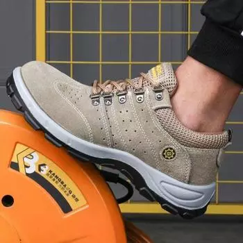 Обувь для защиты труда Мужская стальная накладка на носок, антипрокольная, противоударная, летняя, дышащая, из коровьей кожи, износостойкая, кевларовая, защита безопасности 36