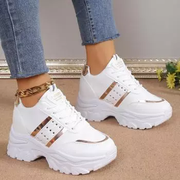 Обувь для женщин 2024 года, большие размеры, на шнуровке, женская вулканизированная обувь, уличные женские кроссовки с круглым носком и платформой, женская повседневная обувь 35 золотой