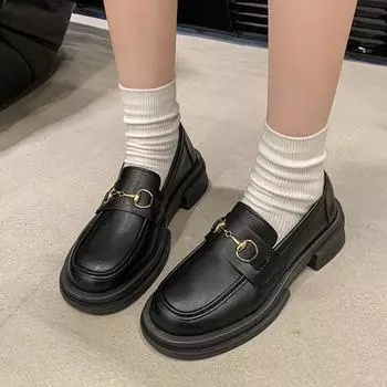 Обувь для женщин 2024 года, брендовые лоферы, женские туфли на высоком каблуке, модные металлические украшения для офиса и карьеры, горячая распродажа, туфли на каблуках без застежек для женщин 35 чёрный