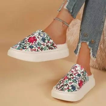 Обувь для женщин 2024 года, брендовые весенние домашние женские тапочки с закрытым носком, разноцветные, плюшевые, теплые, на низком каблуке, повседневные женские тапочки 36-37