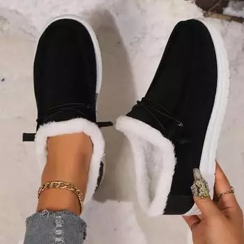 Обувь для женщин 2024 года, горячая распродажа, женские туфли на плоской подошве со шнуровкой, уличные теплые повседневные туфли на плоской подошве, женские туфли с круглым носком и мягкой подошвой, большие размеры, женская обувь 36 чёрный