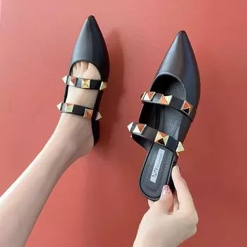 Обувь для женщин 2024 года, летние женские туфли-мюли на низком каблуке, женские шлепанцы с острым носком, черные сандалии из желе для работы, оптовая продажа обуви из ПВХ I Eva 36