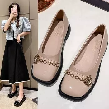 Обувь для женщин 2024 года, мокасины с квадратным носком, женская летняя обувь, черный цвет, низкий каблук, элегантная мода, распродажа, повседневный шик, весна 35 бежевый