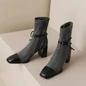 Обувь для женщин 2024 года, новые туфли на высоком каблуке с квадратным носком, удобные офисные женские туфли на толстом каблуке, модные женские ботильоны 35 чёрный