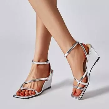 Обувь для женщин 2024 года, новые высококачественные женские босоножки на танкетке, простые босоножки на тонком ремешке, стильные босоножки для вечеринок с открытым носком 34 абрикосовый