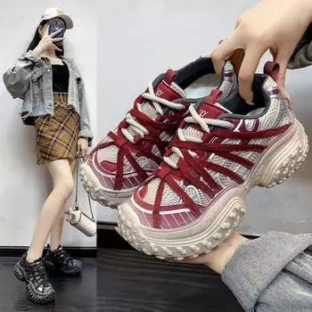 Обувь для женщин 2024 года, повседневные кроссовки на платформе, дизайнерские брендовые, роскошные женские туфли, кроссовки на танкетке, массивные, женские кроссовки для бега 35 бежевый