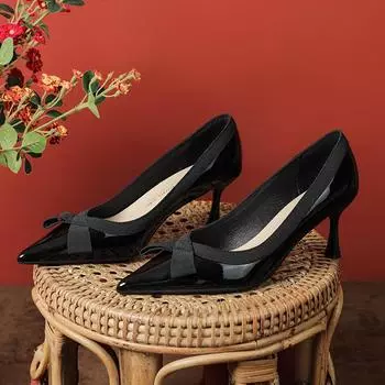 Обувь для женщин 2024 года, женская летняя обувь для невесты, черная, с острым носком и бантом, на низком каблуке Stilito, элегантная, стильная, весна по акции 34 абрикосовый