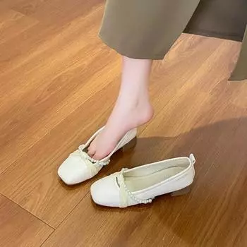 Обувь для женщин 2024 года, женская обувь с мягким жемчужным декором, круглый носок, элегантные повседневные кроссовки Modise с неглубоким вырезом, новое платье с бисером 35 бежевый