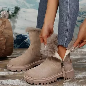 Обувь для женщин 2024 года, женские ботильоны, теплые современные ботинки, женские, с круглым носком, со средним каблуком, с боковой молнией, большие размеры, женская обувь Zapatos 35 абрикосовый