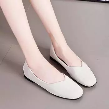 Обувь для женщин 2024 года, женские туфли на плоской подошве, повседневные туфли на плоской подошве для отдыха на открытом воздухе, с неглубоким квадратным носком и мягкой подошвой, большие размеры, женская обувь 35 покинуть белый