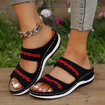 Обувь для женщин 2024 Летние дышащие сетчатые женские тапочки Уличные легкие тапочки Женские повседневные сандалии на танкетке 35 темно-синий