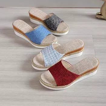 Обувь для женщин 2024 Летние женские тапочки на танкетке Повседневные толстые подошвы Модные удобные пляжные тапочки для женщин Zapatos De Mujer 35 светло-синий