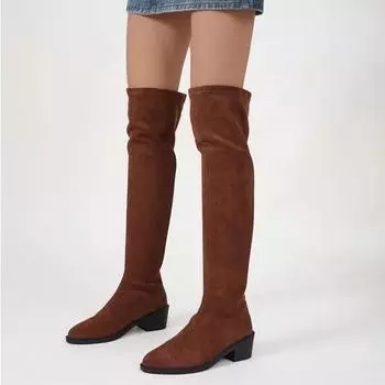 Обувь для женщин 2024 зимние однотонные простые женские сапоги выше колена классические универсальные длинные сапоги из искусственной замши красно-коричневые 36 чёрный