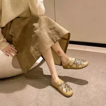 Обувь для женщин Baotou женские тапочки модные повседневные тапочки с блестками женские хит продаж плоские тапочки с пряжкой на поясе 35 хаки