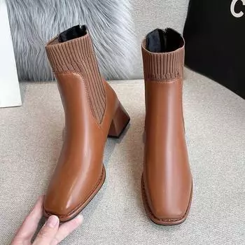 Обувь для женщин Базовые женские ботинки с квадратным носком Элегантные туфли Удобные ботильоны на высоком каблуке Botines Para Mujeres 35