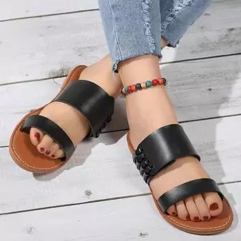 Обувь для женщин Летние тапочки Плоские шлепанцы Женские дизайнерские сандалии Римские тапочки Женские пляжные тапочки с мелкой подошвой Zapatos De Mujer 35 чёрный