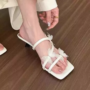Обувь для женщин Летние женские босоножки Модные универсальные женские туфли Туфли-лодочки на тонком каблуке с бабочкой Туфли-лодочки на высоком каблуке с пряжкой Женская обувь 34 бежевый