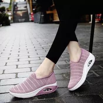 Обувь для женщин, летняя сетчатая повседневная прогулочная обувь на толстой подошве, дышащая спортивная обувь для активного отдыха, легкая повседневная походная обувь 2025 35 светло-серый