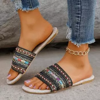 Обувь для женщин, лидер продаж, женские тапочки с открытым носком, летние, с подошвой Solft, разноцветные, для отдыха на природе, повседневные, пляжные, на плоской подошве, большого размера 36 чёрный