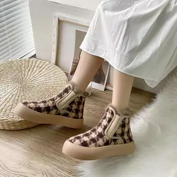 Обувь для женщин Лоферы Черные эластичные женские зимние ботинки на высокой платформе в полоску Gyaru Goth Противоскользящие горячие защитные модные 2024 Pu 35