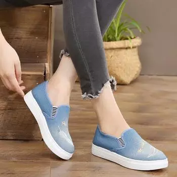 Обувь для женщин Лоферы Холщовая женская обувь Slip On Высокая платформа Весна Дизайнер Стильная Акция 2024 Новинка Низкая Цена A 35