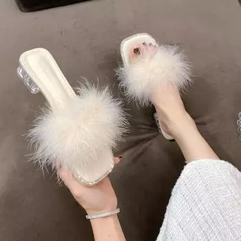 Обувь для женщин Модные современные женские тапочки Летние женские босоножки на квадратном каблуке Женские туфли на высоком каблуке Zapatos Mujer 35 покинуть белый