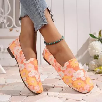 Обувь для женщин Модные весенние и осенние женские туфли на плоской подошве Разноцветные круглые носки Сетчатая ткань Дышащие Zapatillas De Mujer 35 оранжевый