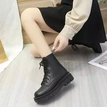 Обувь для женщин Модные женские ботинки на шнуровке Зимние ботинки с круглым носком Однотонные короткие ботинки на низком каблуке Ботинки большого размера Botines Mujer 35