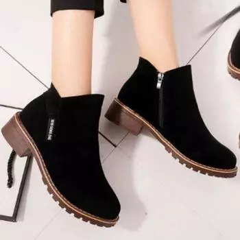 Обувь для женщин, модные женские сапоги на молнии, зимние, с острым носком, из цельного флика, короткие, на толстом каблуке, римские сапоги Naked 35