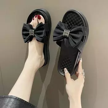 Обувь для женщин Модные женские тапочки с губчатой подошвой Летние однотонные босоножки на платформе с бабочкой и узлом Zapatillas De Mujer 35 покинуть белый