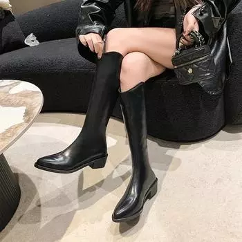 Обувь для женщин Модные зимние женские сапоги до колена с круглым носком на низком каблуке теплые флисовые на молнии Zapatillas De Mujer 36
