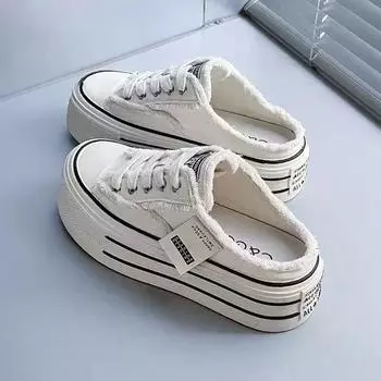 Обувь для женщин Мюли Женские тапочки Высота с ремешком Сандалии Холщовые шлепанцы Стильные Элегантные и Модные Шикарные Новая Коллекция 35