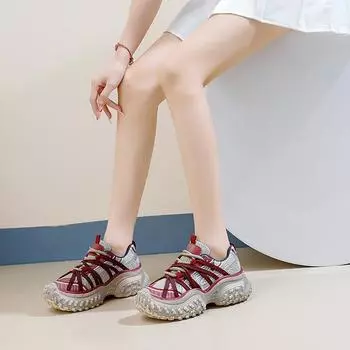 Обувь для женщин Повседневная дизайнерская брендовая женская обувь класса люкс Кроссовки на платформе Массивные женские кроссовки для бега 35 чёрный