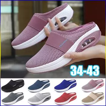 Обувь для женщин Повседневная легкая обувь на танкетке без шнуровки Обувь на платформе Уличные нескользящие сандалии на воздушной подушке Удобные дышащие тапочки размера плюс 38 хаки