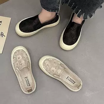 Обувь для женщин с круглым носком, теннисные женские повседневные кроссовки, летние дышащие, новинка 2024 года, для отдыха, ткань 35 бежевый