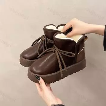 Обувь для женщин Сапоги 2025 Новые круглые носки Роскошные дизайнерские зимние сапоги для снега Женская обувь Женская мода Шнуровка Спортивные сапоги 36