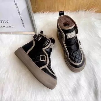 Обувь для женщин, спортивная платформа, черные, массивные, женские зимние ботинки, круглый носок, белые кожаные кроссовки, удобная зимняя обувь 2024 года 35