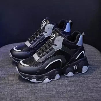 Обувь для женщин Спортивные теннисные женские зимние ботинки на шнуровке со шнурками Кроссовки на танкетке Высокая платформа Мягкие удобные Распродажа Работа 35