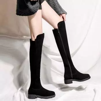 Обувь для женщин Средний каблук Обувь Зима Колено Высокие женские сапоги Длинные плоские готические Весна Осень Демисезонное качество Популярный 35
